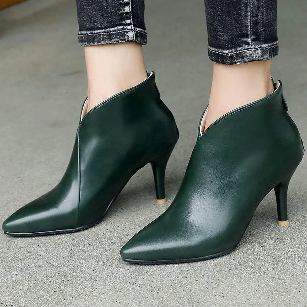 ClassicSter Womens Pointed Toe Stiletto Ankle Boots Front V High Heel Back Zip Booties