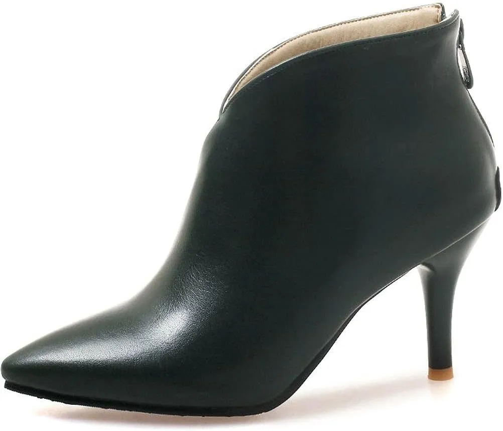 ClassicSter Womens Pointed Toe Stiletto Ankle Boots Front V High Heel Back Zip Booties