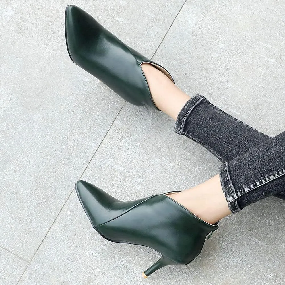 ClassicSter Womens Pointed Toe Stiletto Ankle Boots Front V High Heel Back Zip Booties