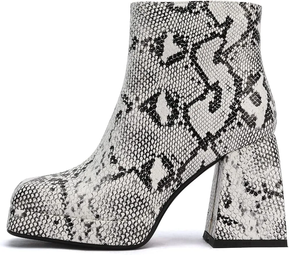 ClassicSter Womens Square Toe Chunky High Heel Ankle Boots Platform Side Zip up Booties