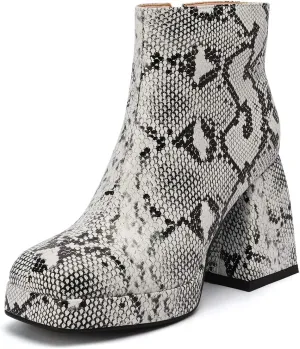 ClassicSter Womens Square Toe Chunky High Heel Ankle Boots Platform Side Zip up Booties