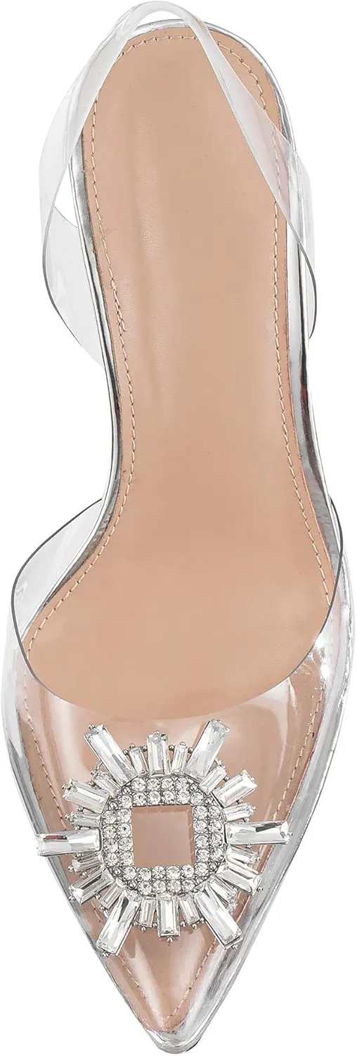 Clear Heels For Women,Crystal Rhinestones Slingback Wedding Shoes,Pointed Toe High Heel Womens Sandals