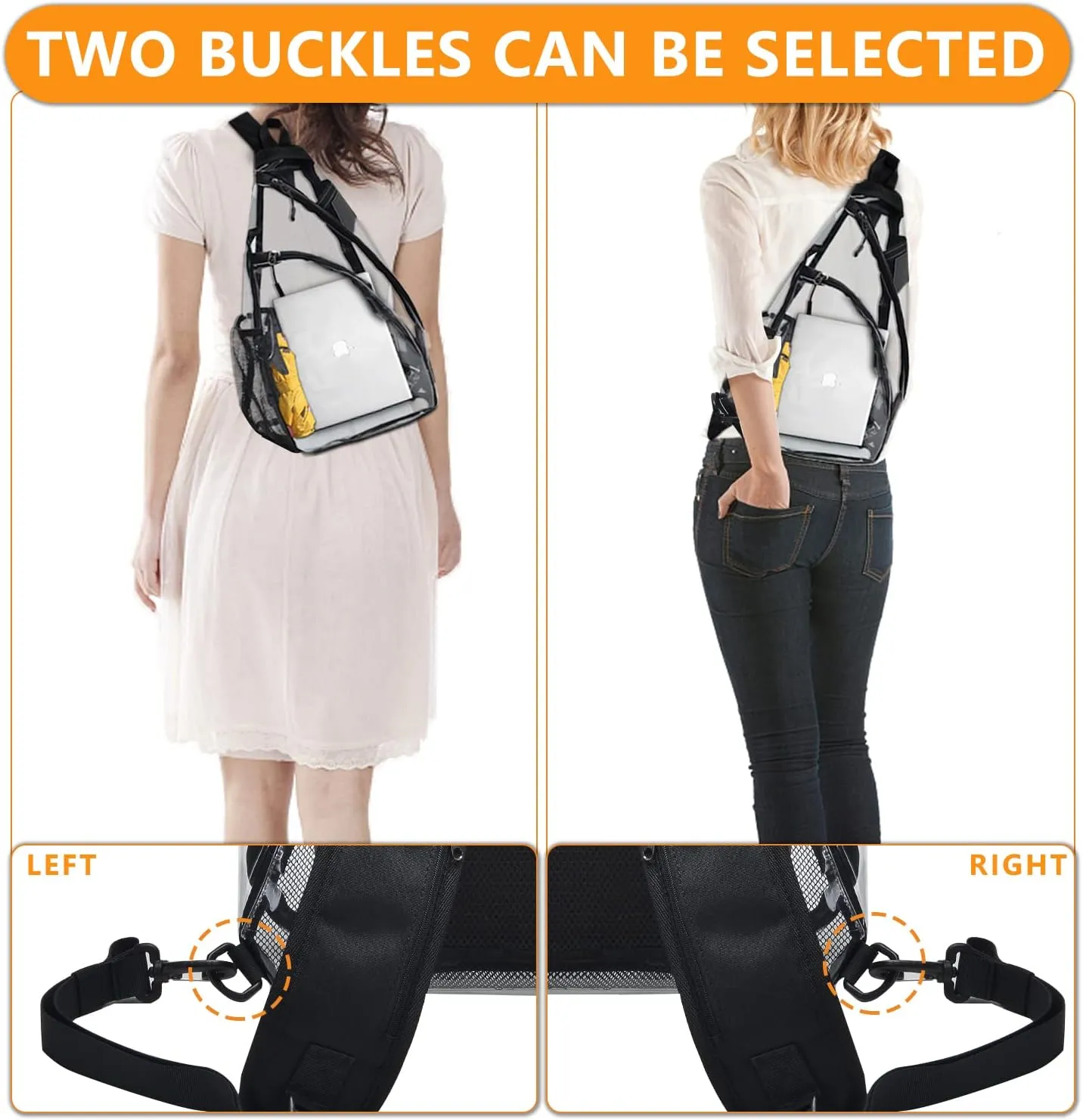 Clear Sling Bag,Transparent Crossbody Bag with Reflective Belt,Zipper Shoulder Pocket, Breathable Back Cushion