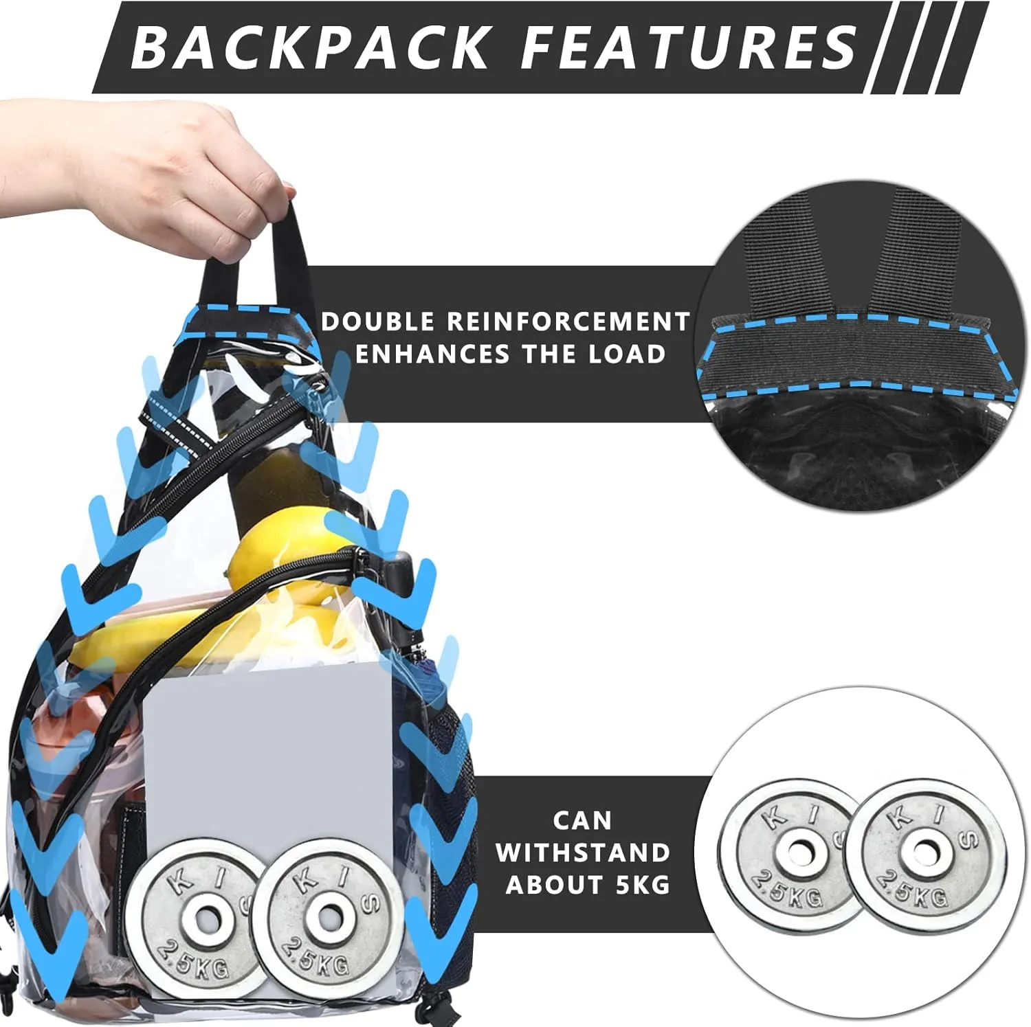 Clear Sling Bag,Transparent Crossbody Bag with Reflective Belt,Zipper Shoulder Pocket, Breathable Back Cushion
