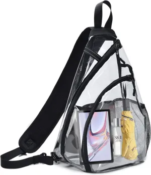 Clear Sling Bag,Transparent Crossbody Bag with Reflective Belt,Zipper Shoulder Pocket, Breathable Back Cushion