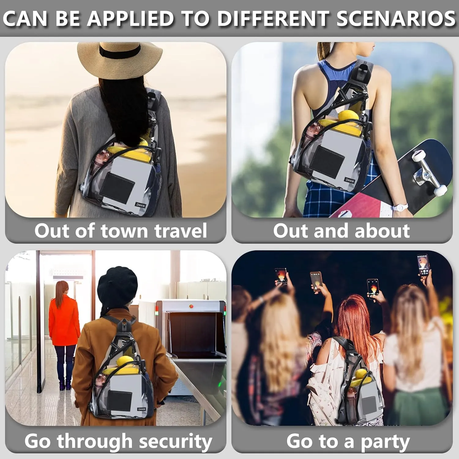 Clear Sling Bag,Transparent Crossbody Bag with Reflective Belt,Zipper Shoulder Pocket, Breathable Back Cushion
