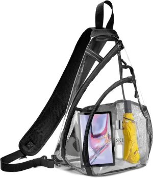 Clear Sling Bag,Transparent Crossbody Bag with Reflective Belt,Zipper Shoulder Pocket, Breathable Back Cushion