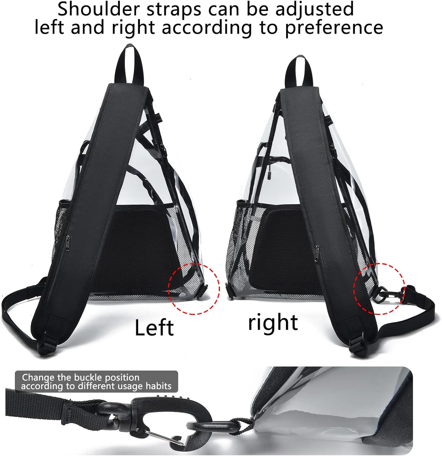 Clear Sling Bag,Transparent Crossbody Bag with Reflective Belt,Zipper Shoulder Pocket, Breathable Back Cushion