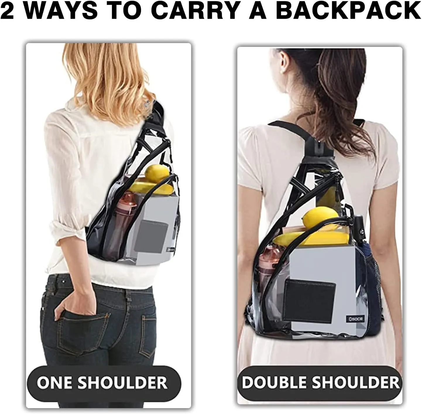 Clear Sling Bag,Transparent Crossbody Bag with Reflective Belt,Zipper Shoulder Pocket, Breathable Back Cushion