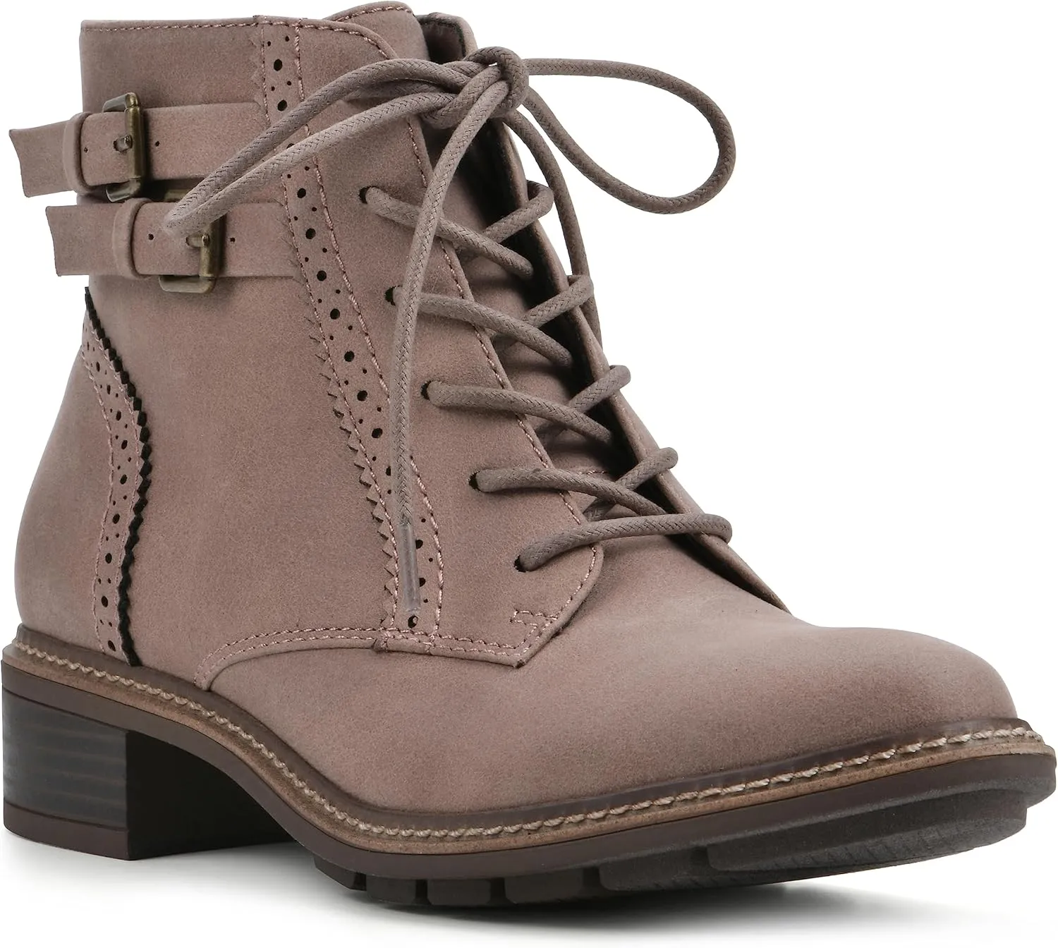 CLIFFS BY WHITE MOUNTAIN Women's Shoes Elibeth Stacked Heel Lace-Up Ankle Bootie