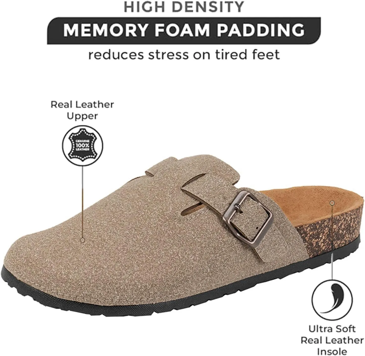 Clogs for Women Platform Suede Soft Clogs Classic Cork Clog Antislip Slippers Waterproof Mules House Sandals Buckle