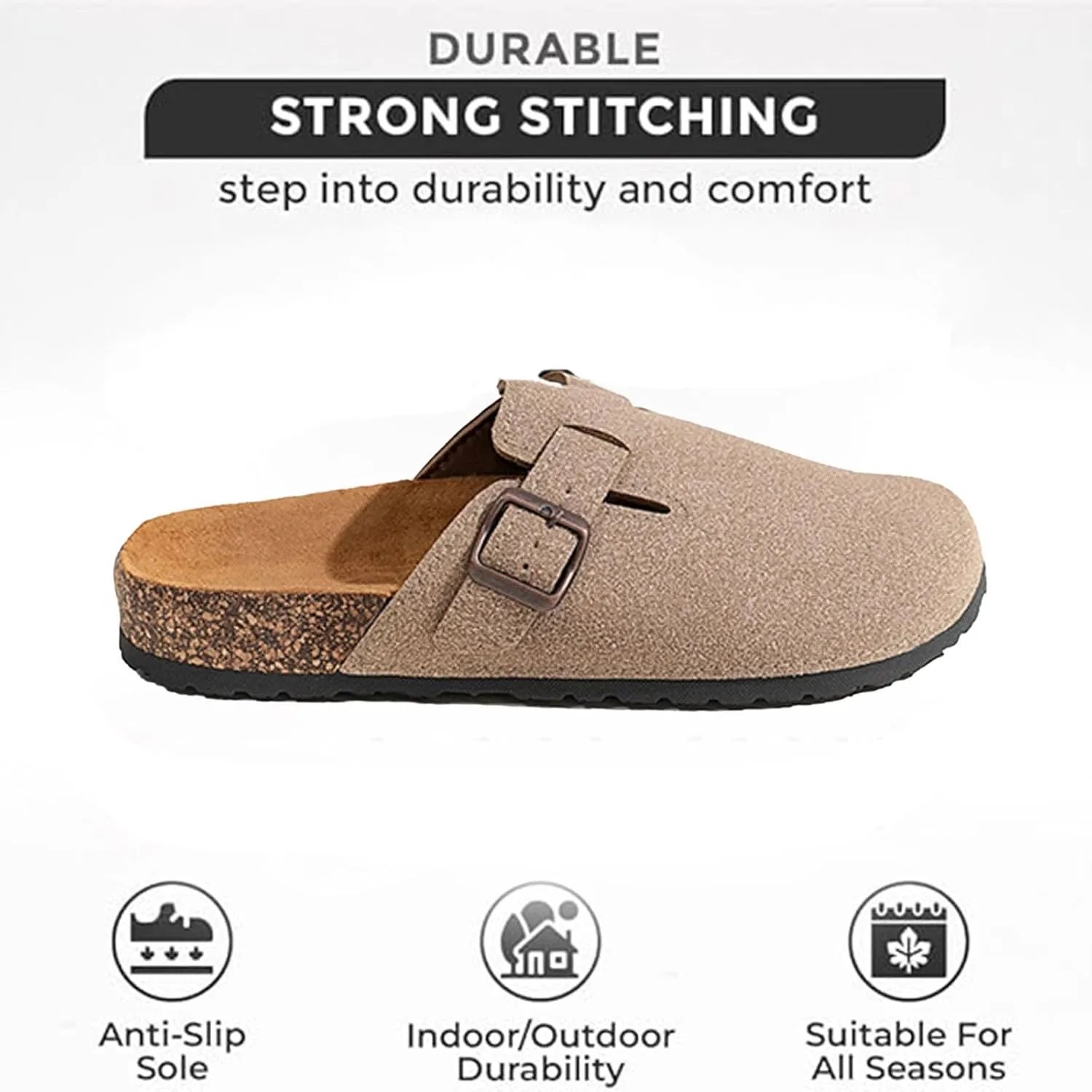 Clogs for Women Platform Suede Soft Clogs Classic Cork Clog Antislip Slippers Waterproof Mules House Sandals Buckle