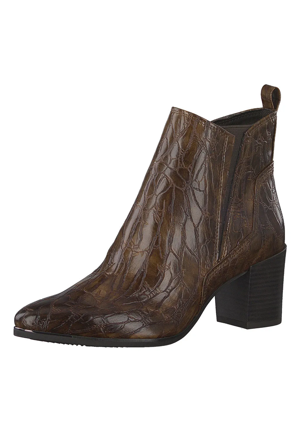 Cognac Croc Print Ankle Boot