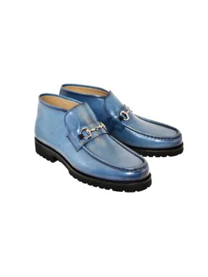 Corrente Ocean Blue Men's Silver Horsebit Buckle Ankle boot Calf Skin Leather Style No : C029-5786