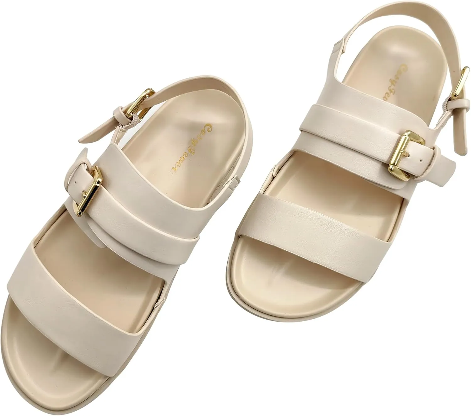 CosyFever Women's Flat Footbed Sandals Slip On Adjustable Back Strap Comfortable Walking Shoes for Summer Work Casual Outfits
