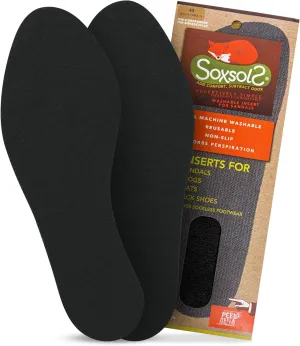 Cotton Flat Shoe Insert for Sandals & Sockless Shoes, Comfortable Shoe Insoles with Sweat-Absorbent Natural Fiber & Non-Slip Silicone Grip, Narrow-Cut Shoe Inserts for Women, Black, Size 39 - SoxsolS