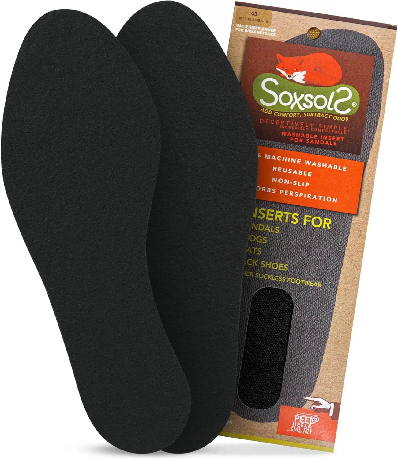 Cotton Flat Shoe Insert for Sandals & Sockless Shoes, Comfortable Shoe Insoles with Sweat-Absorbent Natural Fiber & Non-Slip Silicone Grip, Narrow-Cut Shoe Inserts for Women, Black, Size 39 - SoxsolS