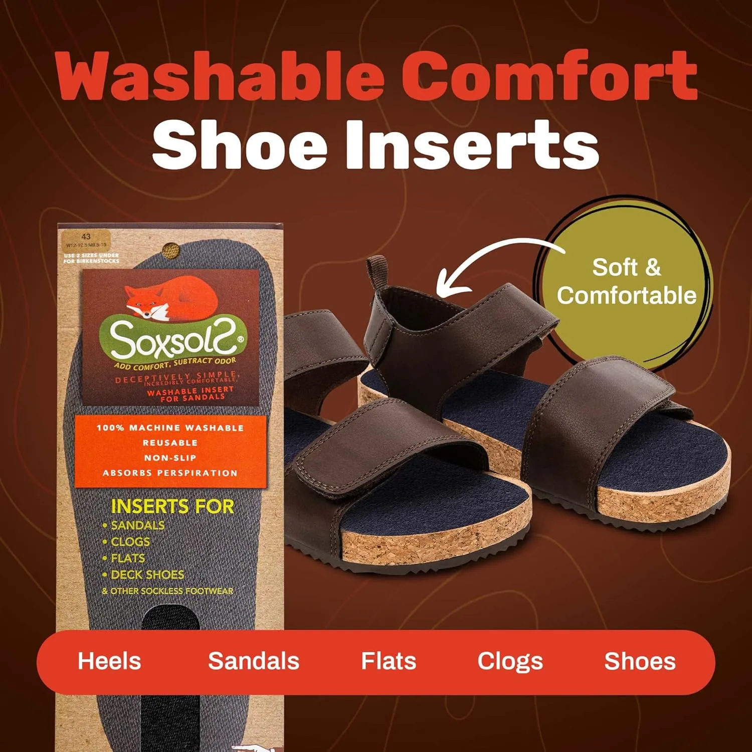 Cotton Flat Shoe Insert for Sandals & Sockless Shoes, Comfortable Shoe Insoles with Sweat-Absorbent Natural Fiber & Non-Slip Silicone Grip, Narrow-Cut Shoe Inserts for Women, Black, Size 39 - SoxsolS