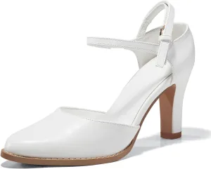 Coutgo Womens Chunky High Heels Closed Pointed Toe Ankle Strap Pumps Vintage D'Orsay Dress Party Shoes