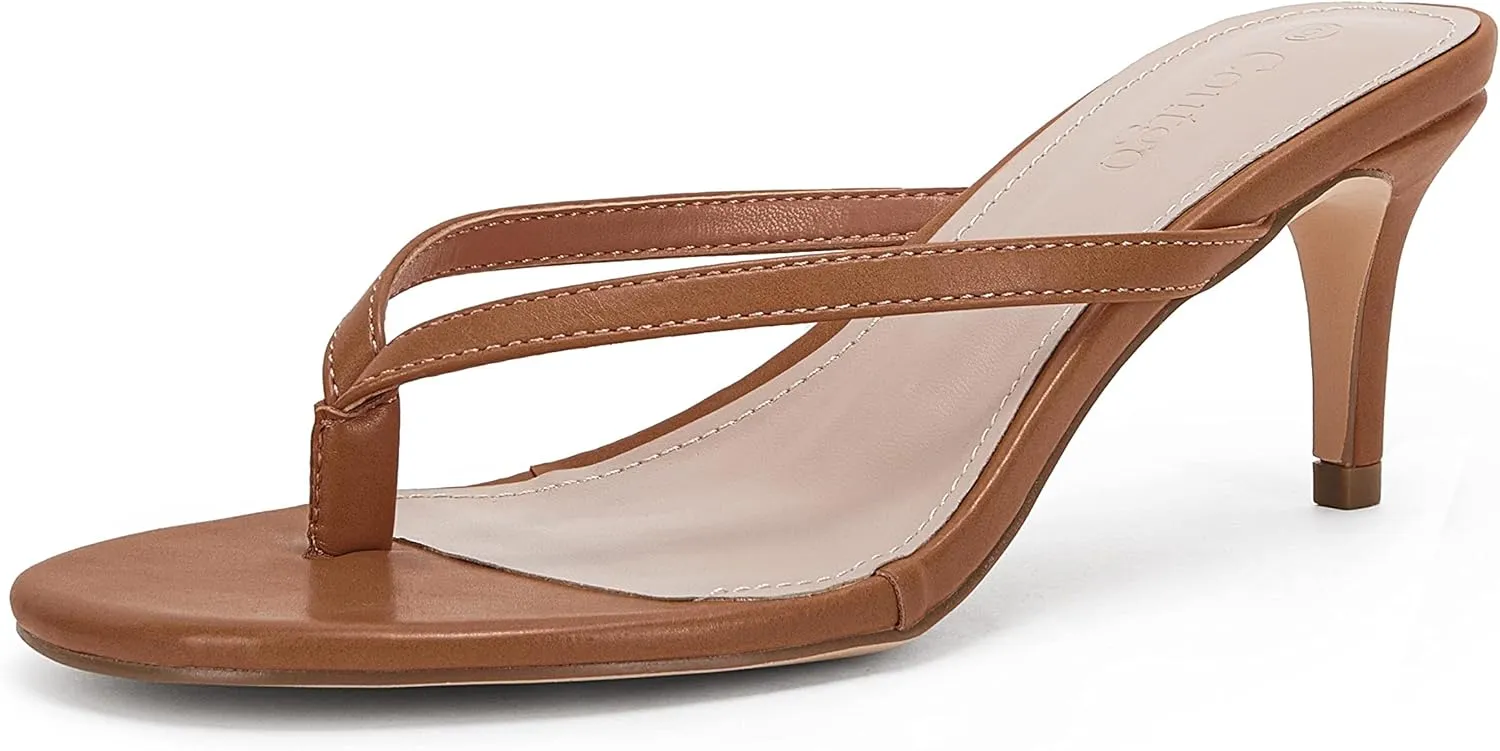 Coutgo Women's Kitten Heel Flip Flops Slip On Thong Slide Sandals Comfortable Summer Beach Shoes