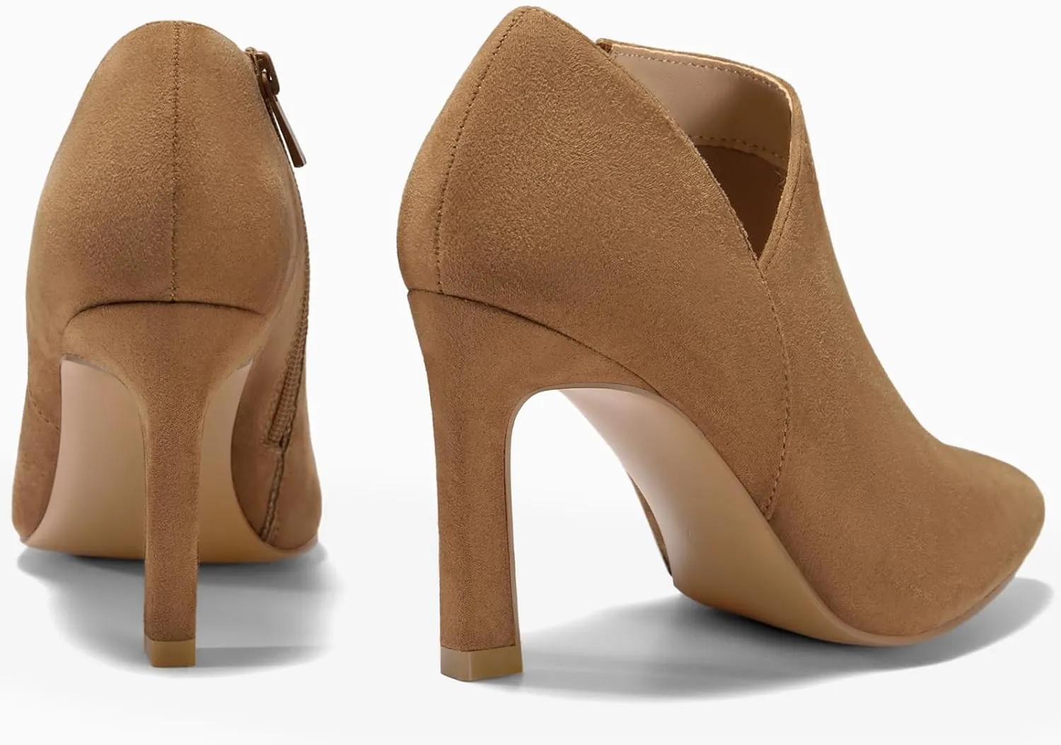 Coutgo Womens Pointed Toe V Cut Ankle Boots Kitten Heel Side Zip Office Booties