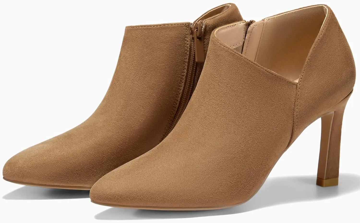Coutgo Womens Pointed Toe V Cut Ankle Boots Kitten Heel Side Zip Office Booties