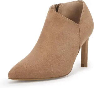 Coutgo Womens Pointed Toe V Cut Ankle Boots Kitten Heel Side Zip Office Booties