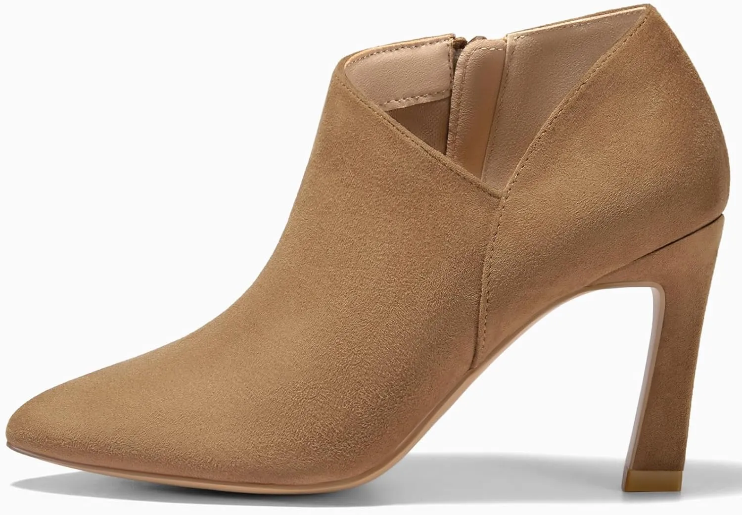 Coutgo Womens Pointed Toe V Cut Ankle Boots Kitten Heel Side Zip Office Booties