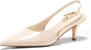 Coutgo Womens Slingback Heels Kitten Low Heel Dress Shoes Closed Pointed Toe Buckle Pumps Work Wedding Shoes