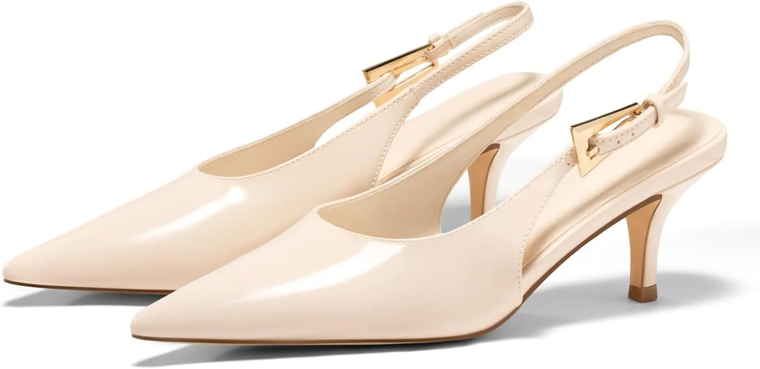 Coutgo Womens Slingback Heels Kitten Low Heel Dress Shoes Closed Pointed Toe Buckle Pumps Work Wedding Shoes