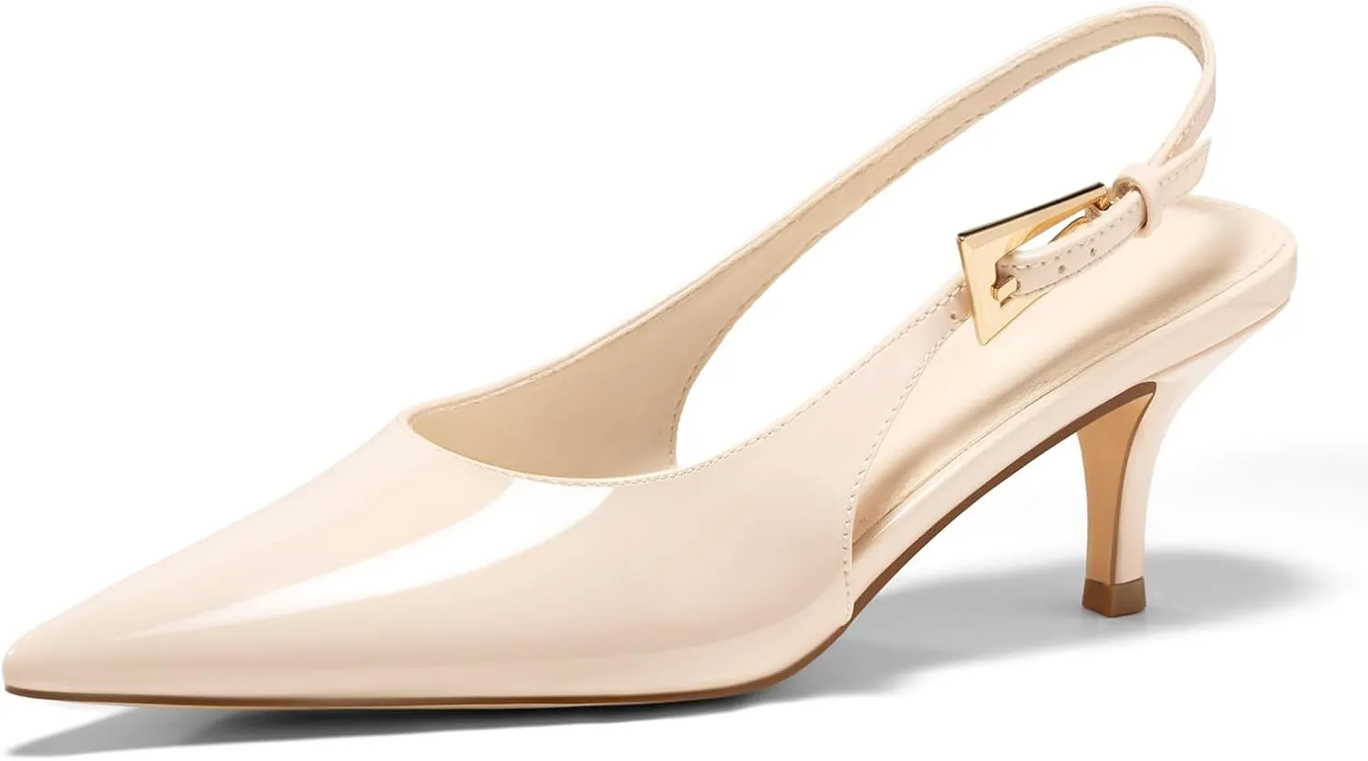 Coutgo Womens Slingback Heels Kitten Low Heel Dress Shoes Closed Pointed Toe Buckle Pumps Work Wedding Shoes