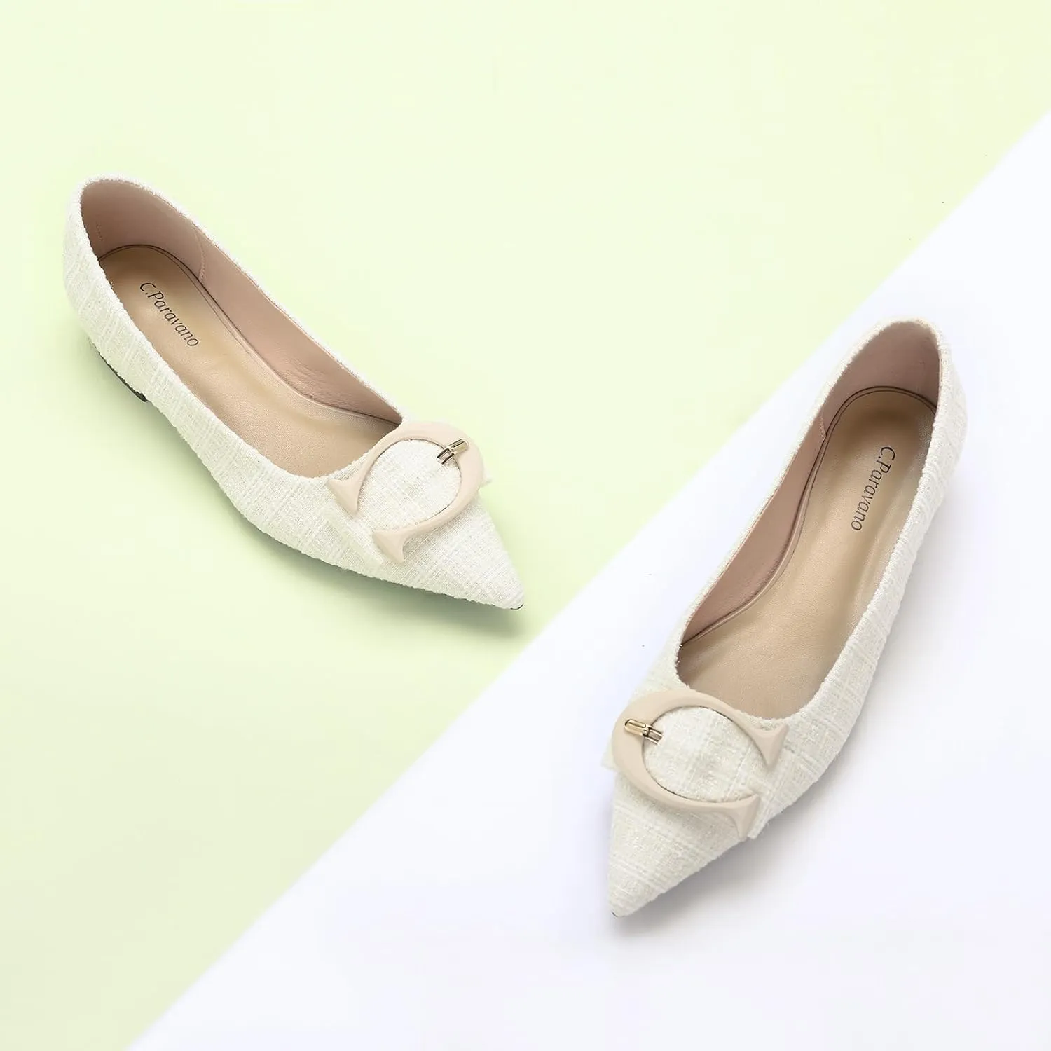 C.Paravano Women's Ballet Pointed Toe Leather Comfortable Slip On Work Flats