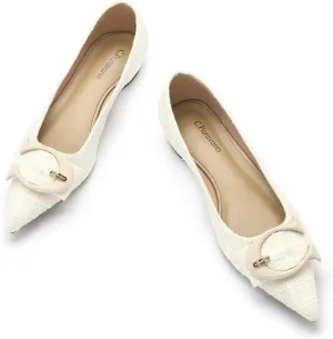 C.Paravano Women's Ballet Pointed Toe Leather Comfortable Slip On Work Flats