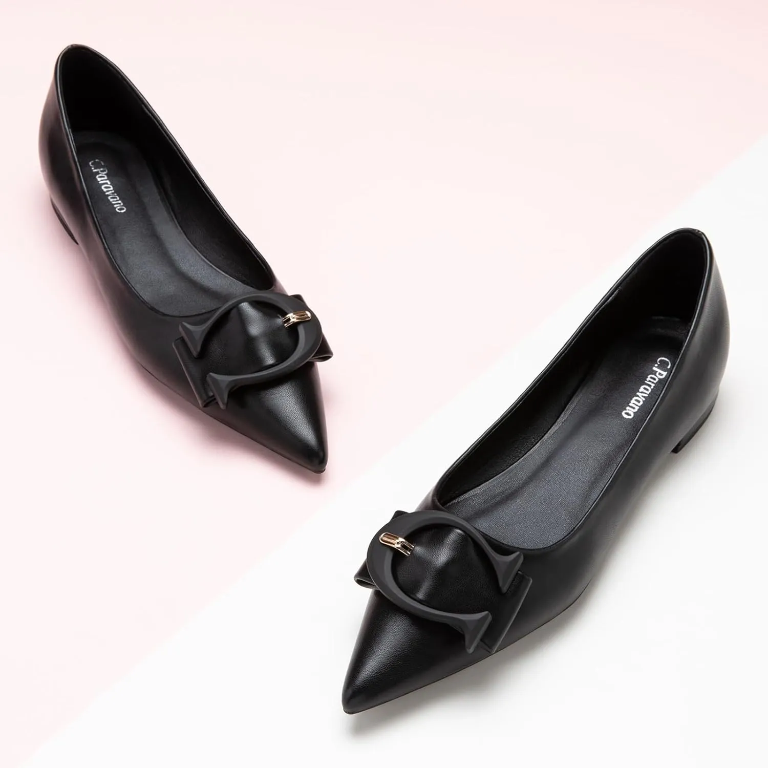 C.Paravano Women's Ballet Pointed Toe Leather Comfortable Slip On Work Flats