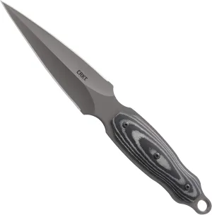 CRKT Shrill Fixed Blade Knife with Sheath: Light Weight, Double Edged Ti Nitride Finish, Resin Infused Fiber Handle, Leather Sheath with Boot Clip 2075