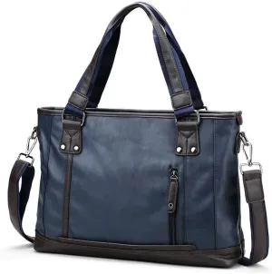 CSCDD Men's Single Shoulder Crossbody Bag Large Capacity Texture PU Leather Horizontal Laptop Bag(Blue)