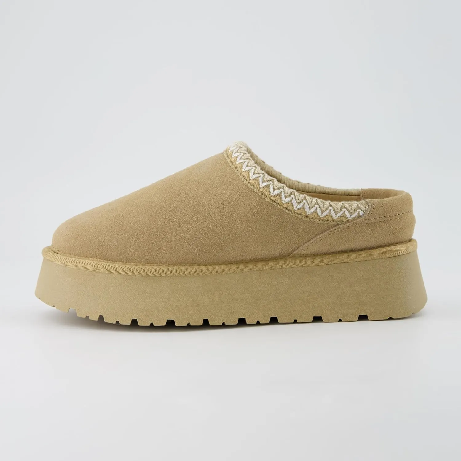 CUSHIONAIRE Kabuki Platform Boots Genuine Suede Fuzzy Mule Slippers for Women with Memory Foam | Indoor/Outdoor Womens Slippers | Wide Widths Available
