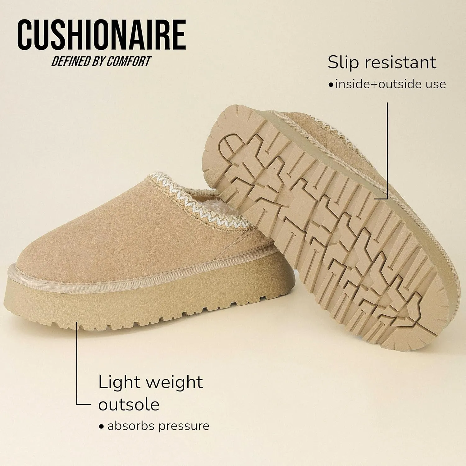CUSHIONAIRE Kabuki Platform Boots Genuine Suede Fuzzy Mule Slippers for Women with Memory Foam | Indoor/Outdoor Womens Slippers | Wide Widths Available