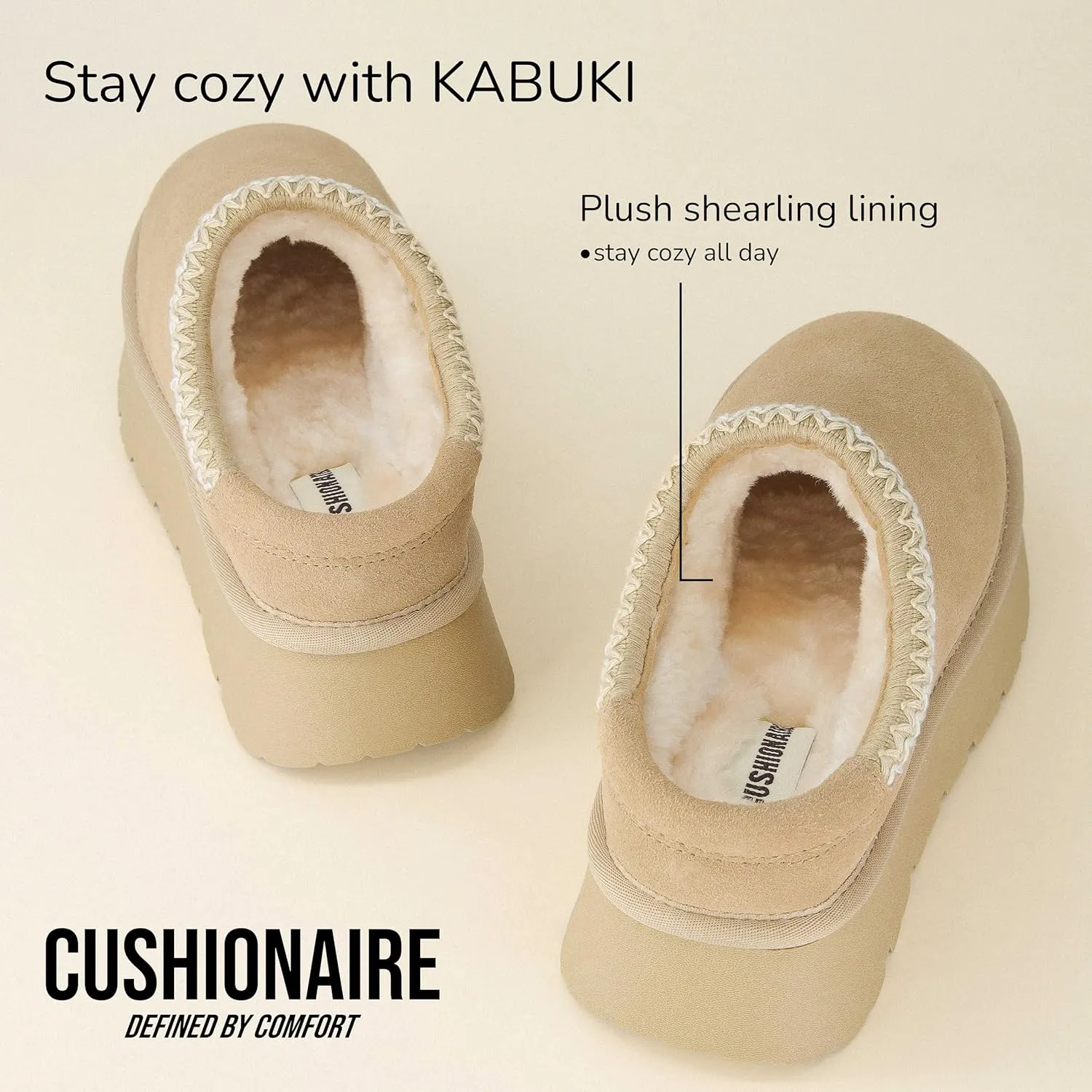 CUSHIONAIRE Kabuki Platform Boots Genuine Suede Fuzzy Mule Slippers for Women with Memory Foam | Indoor/Outdoor Womens Slippers | Wide Widths Available