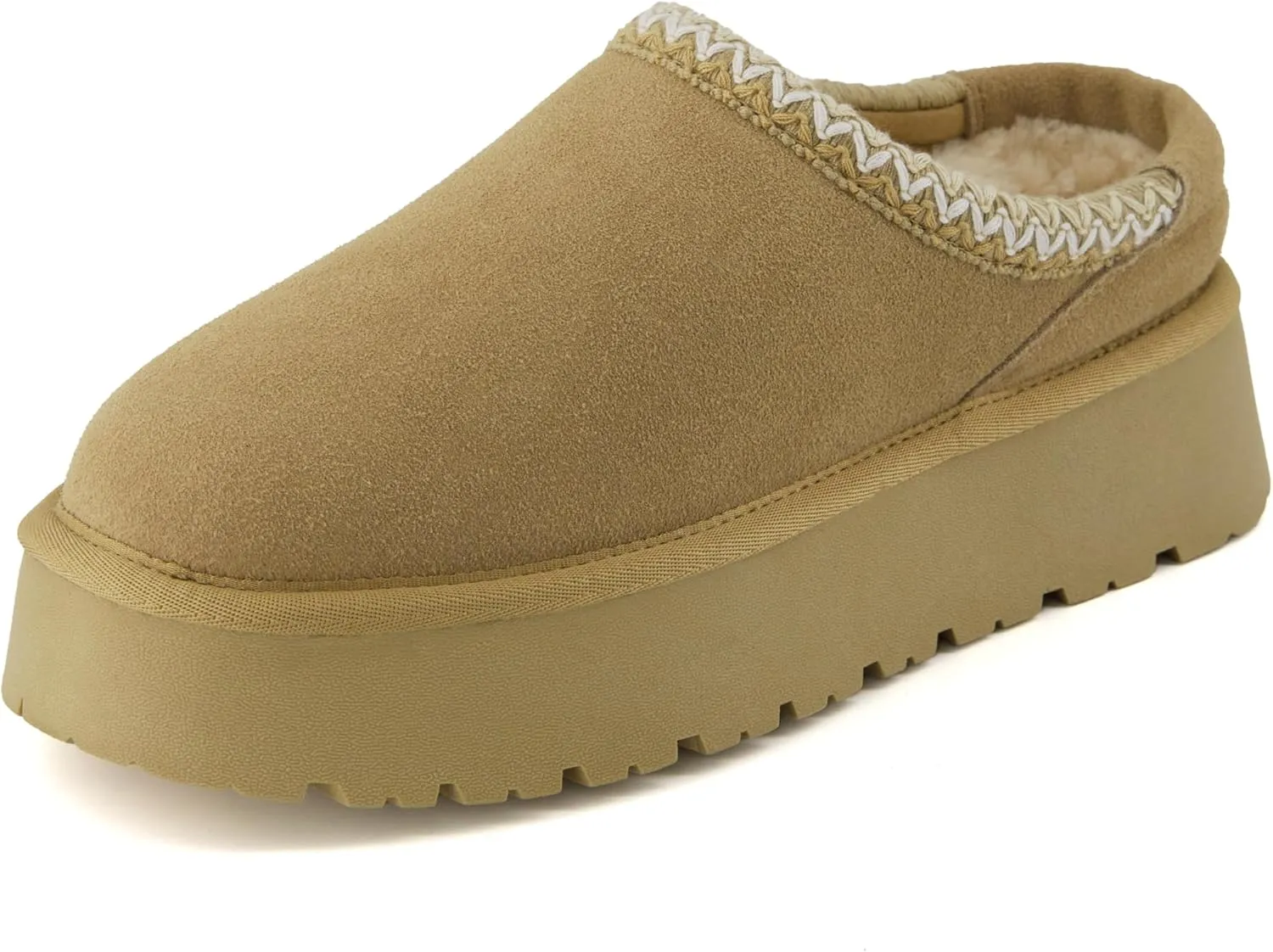 CUSHIONAIRE Kabuki Platform Boots Genuine Suede Fuzzy Mule Slippers for Women with Memory Foam | Indoor/Outdoor Womens Slippers | Wide Widths Available