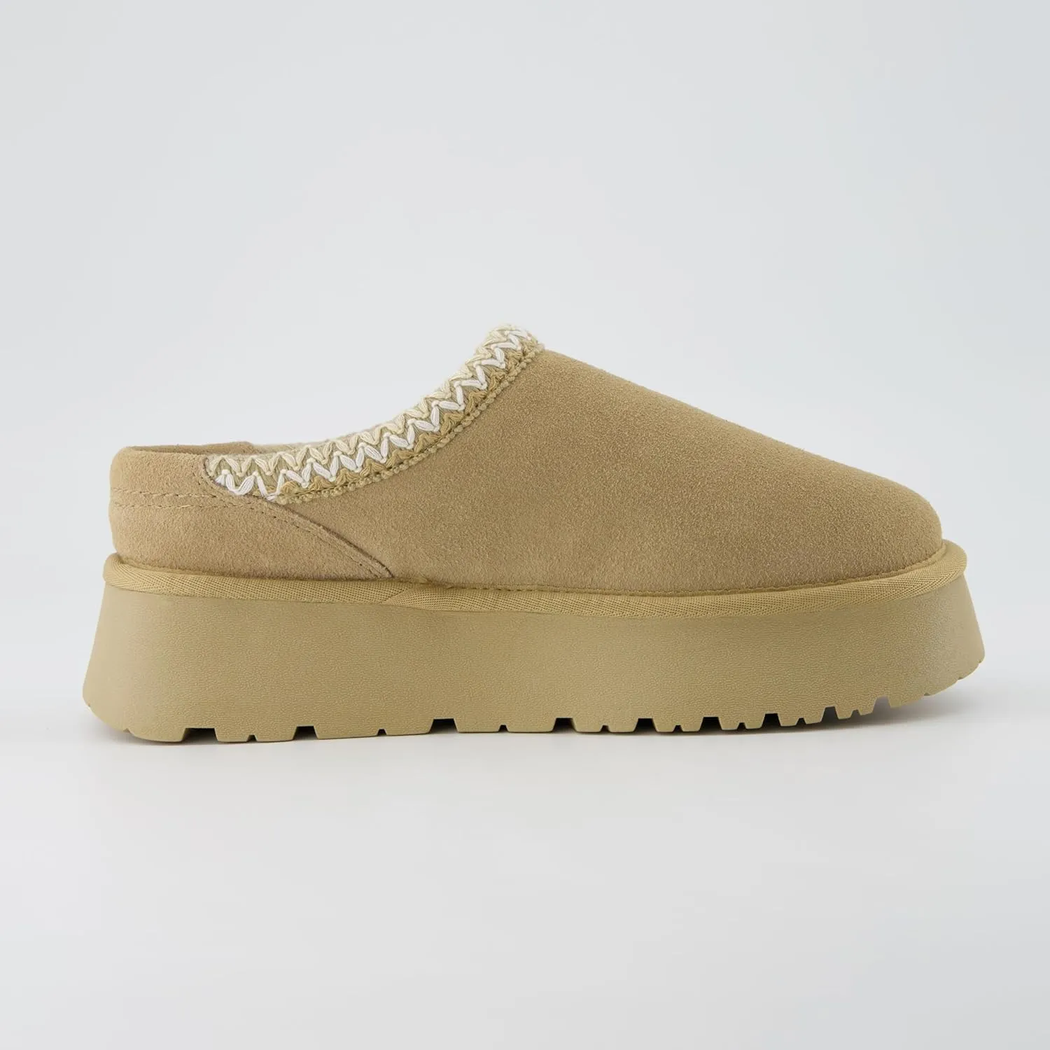 CUSHIONAIRE Kabuki Platform Boots Genuine Suede Fuzzy Mule Slippers for Women with Memory Foam | Indoor/Outdoor Womens Slippers | Wide Widths Available