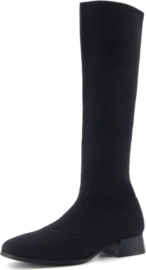 CUSHIONAIRE Rialto Women’s Knee-High Stretch Boot – Slip-On Tall Shaft Boot with Memory Foam & Low Block Heel