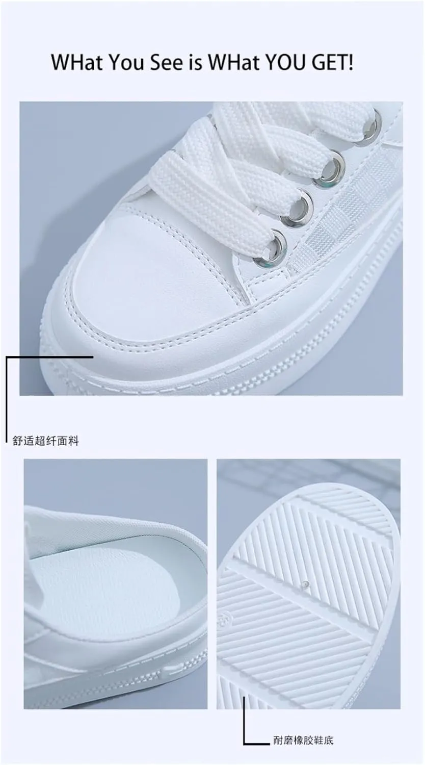Cute Backless Tennis Shoes Women Walking Mules Sneakers Slip on Canvas House Slippers Non Slip Chunky Sole Lace Up Breathable Mesh Cute Round Toe Lightweight Casual Slides Office Business Driving
