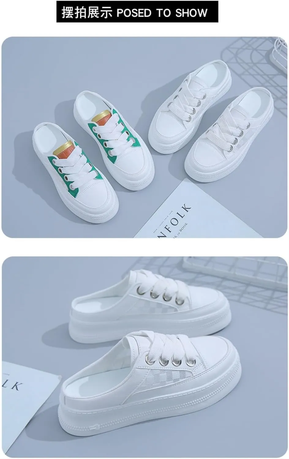 Cute Backless Tennis Shoes Women Walking Mules Sneakers Slip on Canvas House Slippers Non Slip Chunky Sole Lace Up Breathable Mesh Cute Round Toe Lightweight Casual Slides Office Business Driving