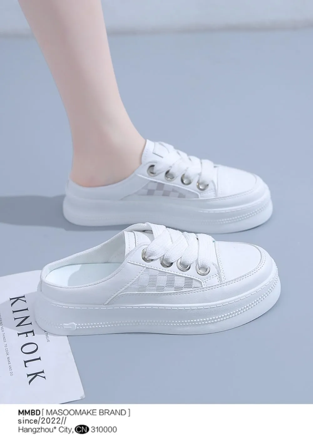Cute Backless Tennis Shoes Women Walking Mules Sneakers Slip on Canvas House Slippers Non Slip Chunky Sole Lace Up Breathable Mesh Cute Round Toe Lightweight Casual Slides Office Business Driving