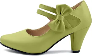 Cute Women's Mary Janes Block Chunky Heels Chic Ankle Strap Pumps Bow Closed Toe Comfort Shoes with Hook Loop
