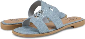 Daisy Fuentes Women's Slip-On Sandals Zain – Comfortable Design in Denim Blue and Linen White, Sizes 6-10
