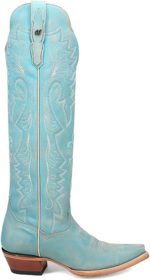 Dan Post Boots Womens Celeste Embroidered Snip Toe Casual Boots Over the Knee Low Heel 1-2" - Blue
