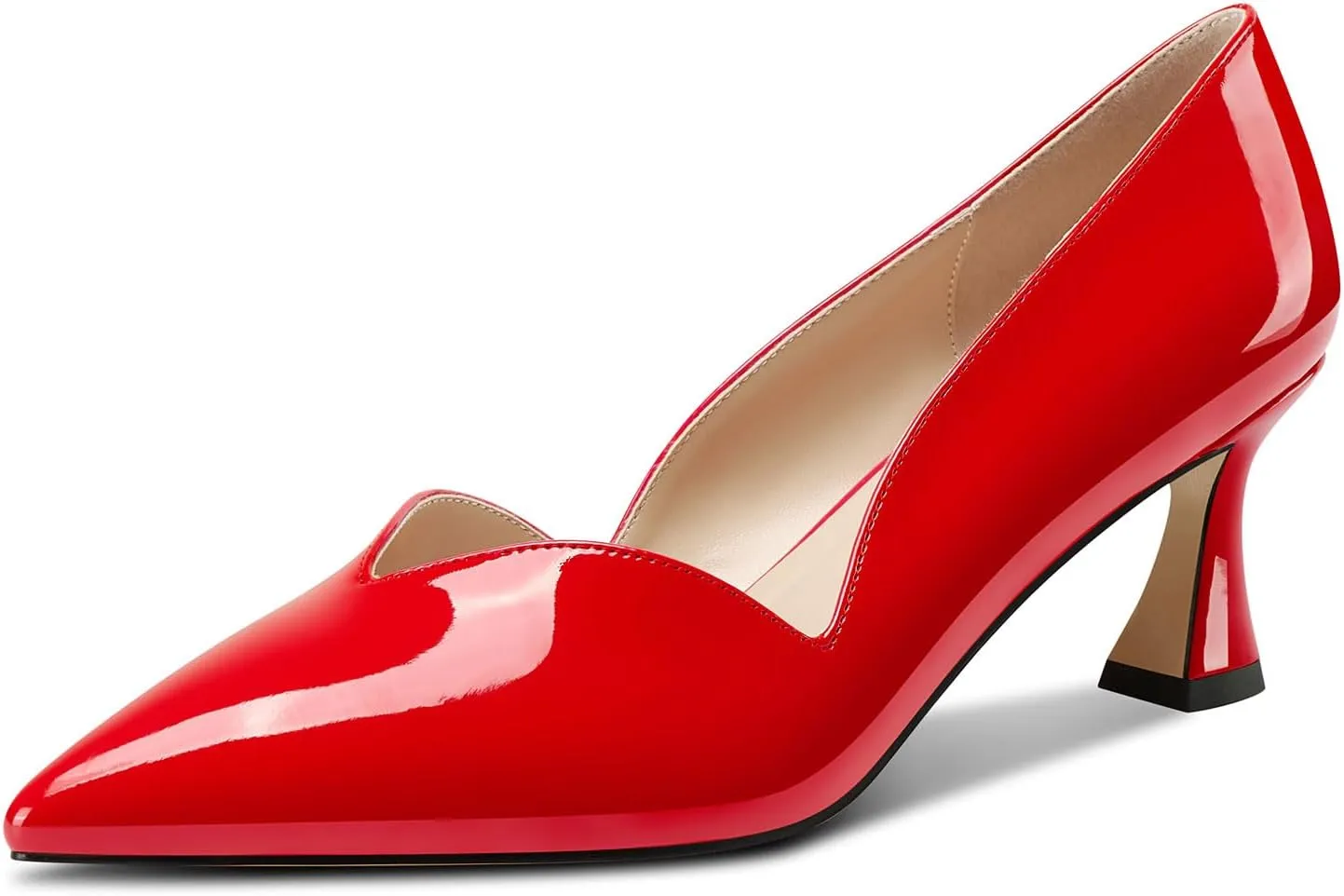DearOnly Womens Mid Stiletto Heel Dress Slip-on Close Pointed Toe Pumps Cute Patent Leather Prom Casual Shoes 2.4 Inches Heels