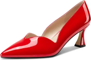 DearOnly Womens Mid Stiletto Heel Dress Slip-on Close Pointed Toe Pumps Cute Patent Leather Prom Casual Shoes 2.4 Inches Heels